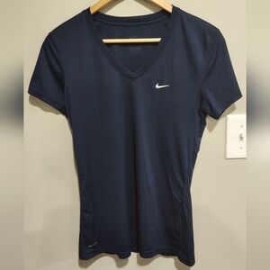 Nike Dri-Fit V-Neck T Shirt, Women's Size Medium, Navy Blue, Gym Run Exercise